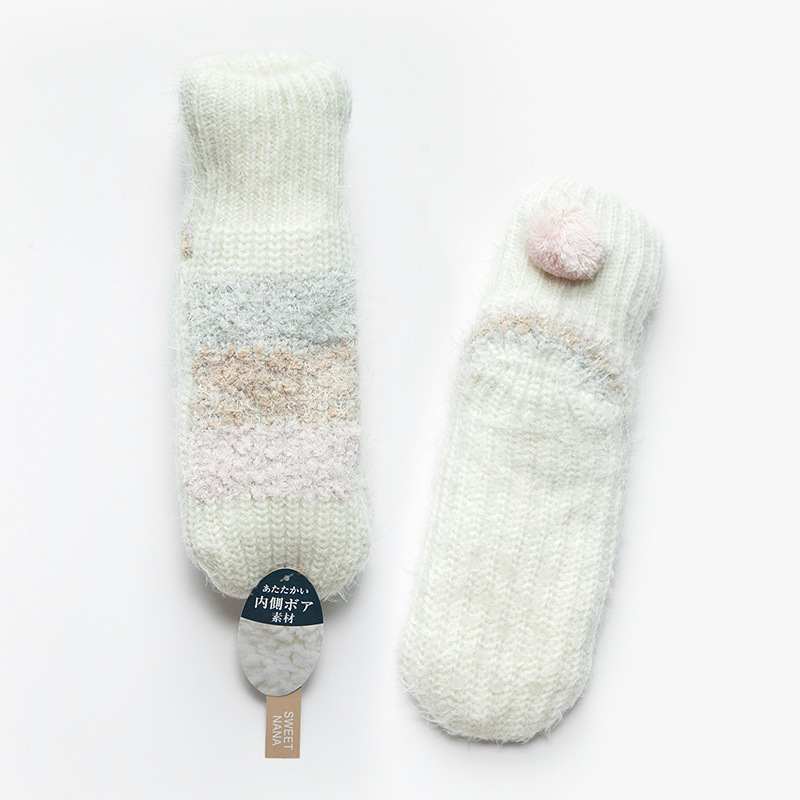 Thick Cashmere Wool Knitted Socks At Home Sleeping Spell Color Sweet Double Female Coral Velvet Socks Fluffy Fuzzy Socks